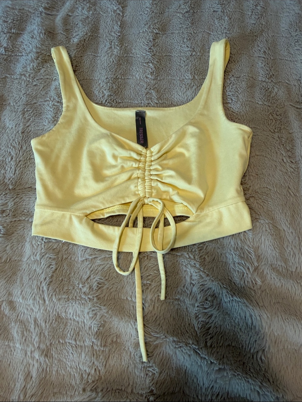 Ruched Tie-Front Crop Tank Top - Yellow